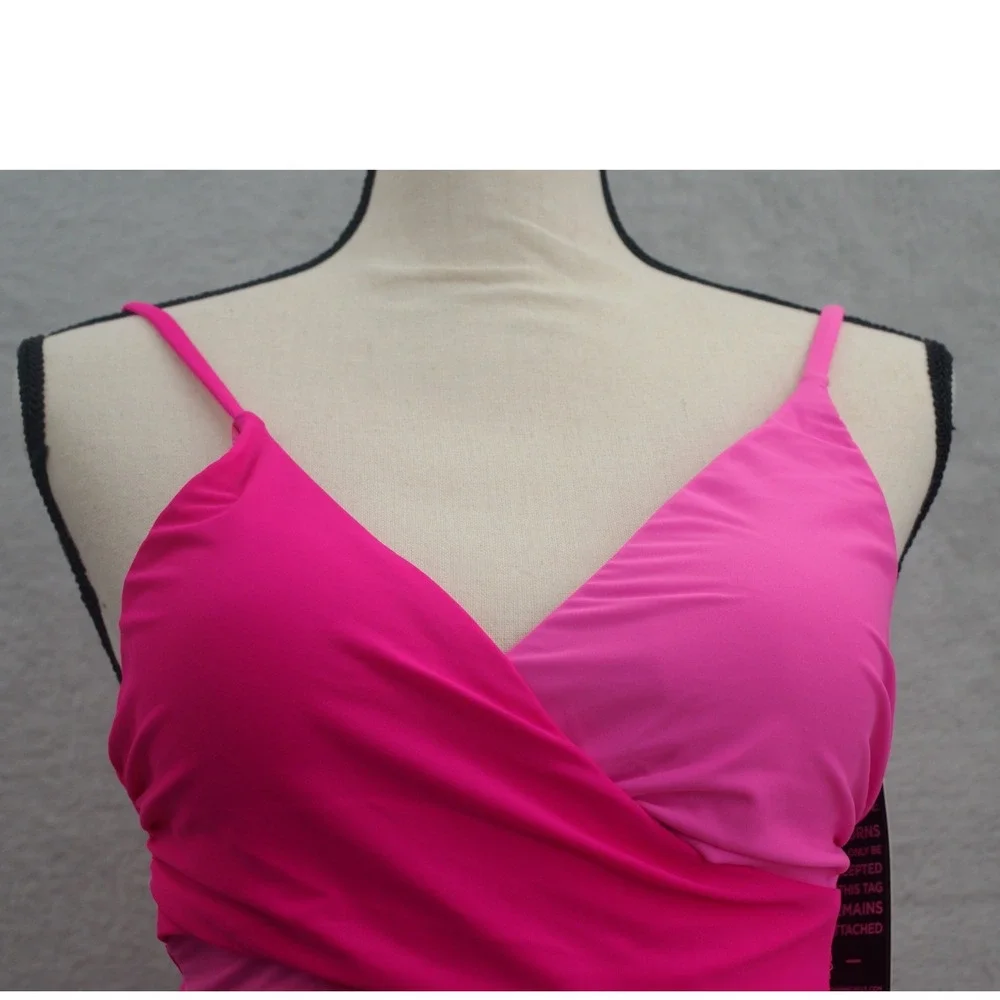 Blooming Jelly Womens Pink Colorblock Cutout Ruched One Piece Swimsuit Med NWT